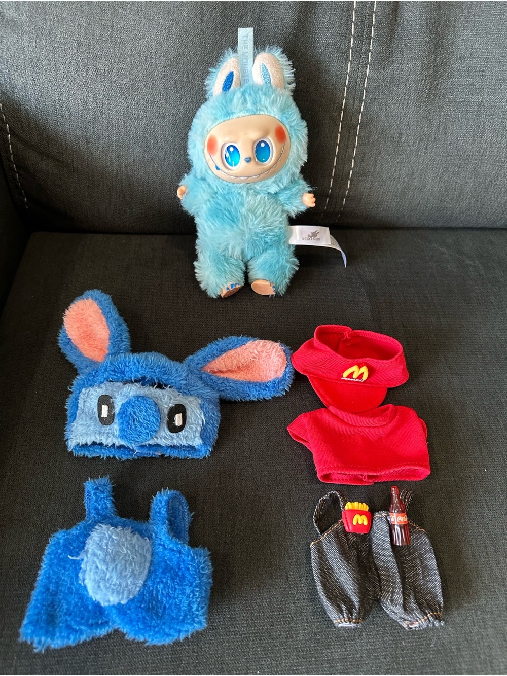 POP MART The Monsters Labubu Blue Plush Doll w/ Stitch & McDonald’s Outfit